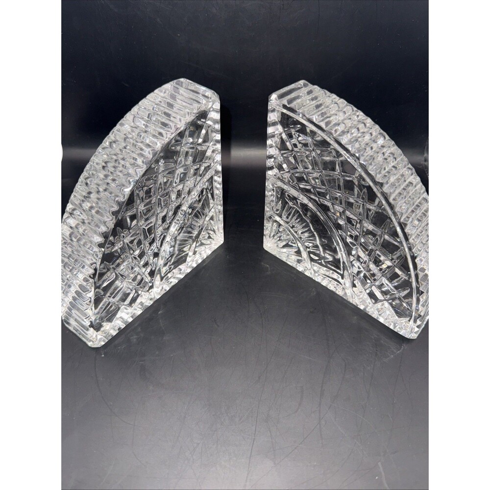 ILLUSIONS BY SAMOBOR 24% FULL LEAD HANDCUT HANDBLOWN FAN SHAPED CRYSTAL BOOKENDS - Picture 3 of 6